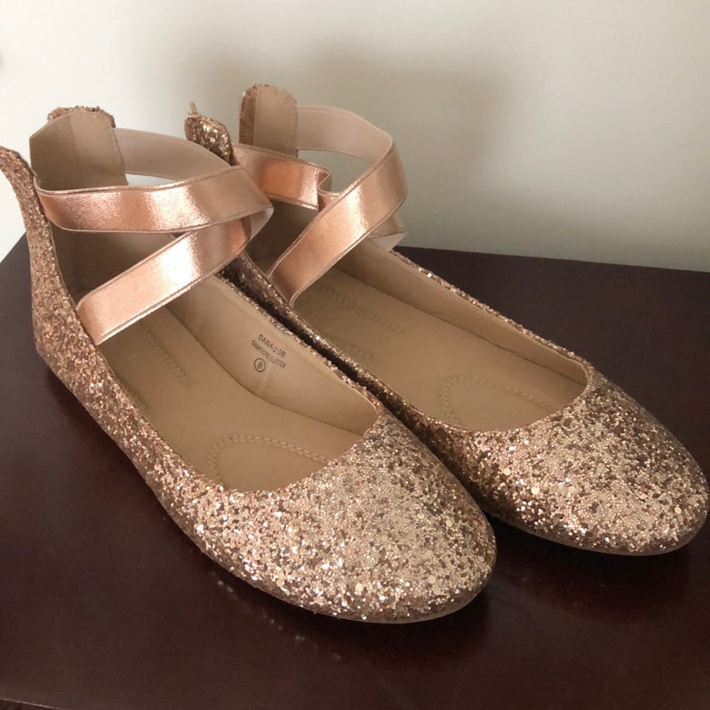 Rose gold glitter ballet flats